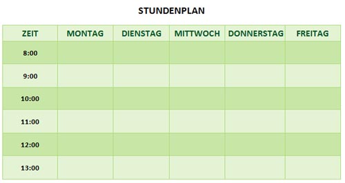 Grüner Stundenplan