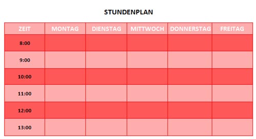 Stundenplan Vorlage rot