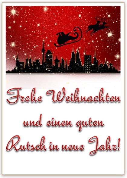 Vorlage Weihnachtskarte mit Schlitten und Rentieren